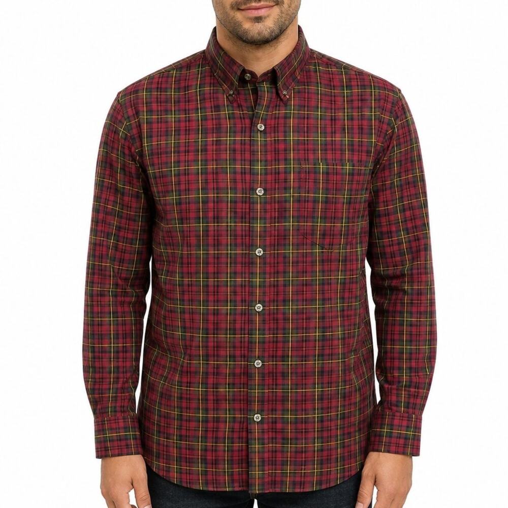 L.L. Bean Shirt Slightly Fitted Men L Tartan Plaid Long Sleeve Button Down